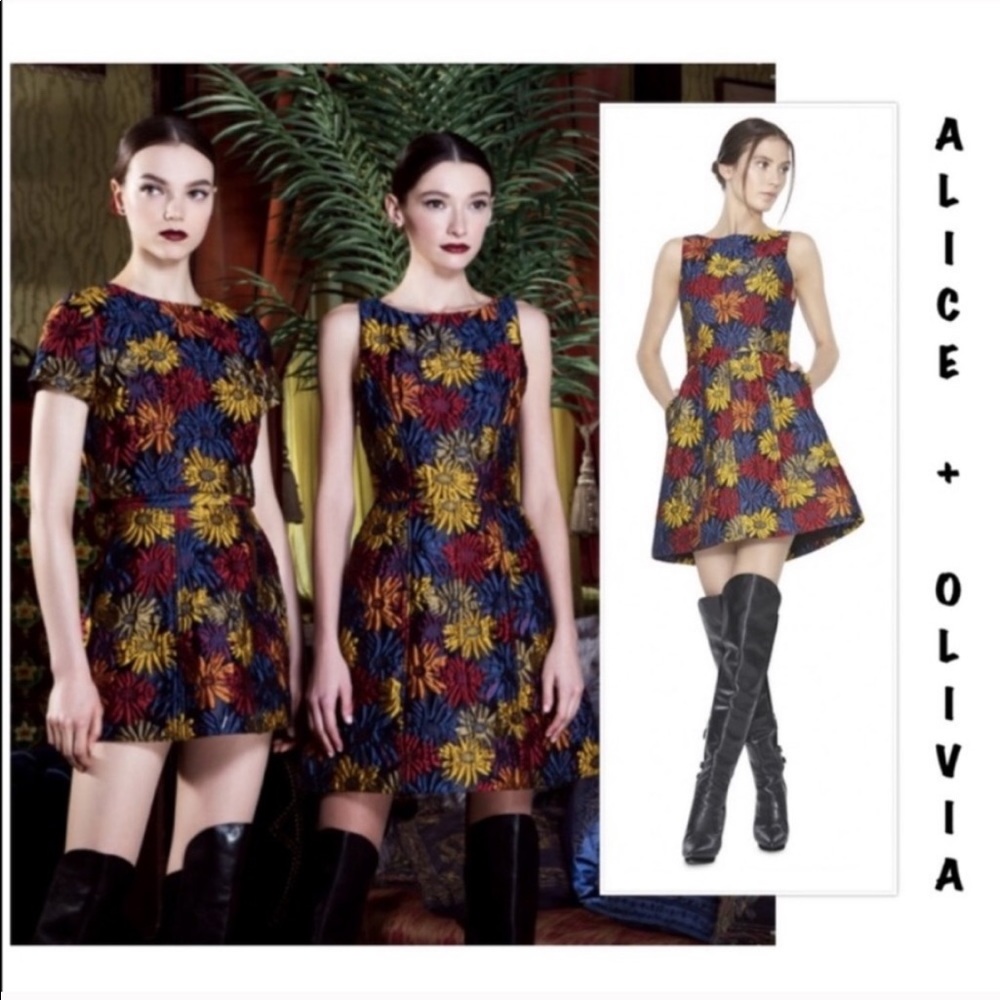 Alice + Olivia Floral Mini Dress - Red, Yellow, Blue